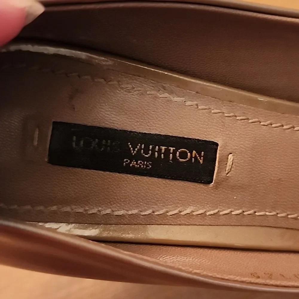 Authentic Louis Vuitton OH Really Tan Nude Peep Toe Pumps Heels Shoes Size 36